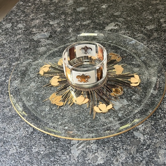 Culver Glass 22K Gold Black 14.5” Platter and Small 4” tall Coordinating Bowl - Picture 1 of 6